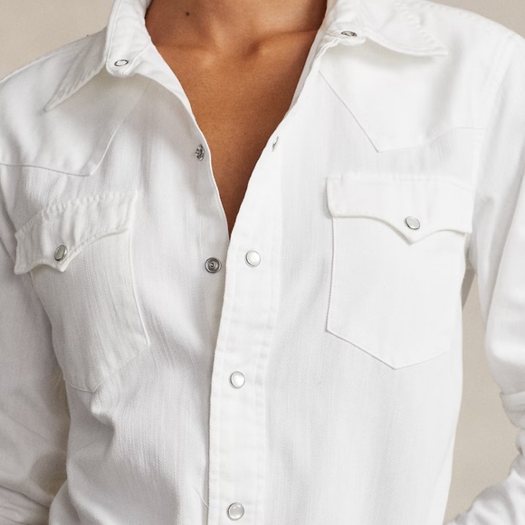 Polo Ralph Lauren Denim Cotton Western Shirt White M NWT - Picture 1 of 8